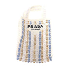 Prada Raffia Wood Bead Tote White
