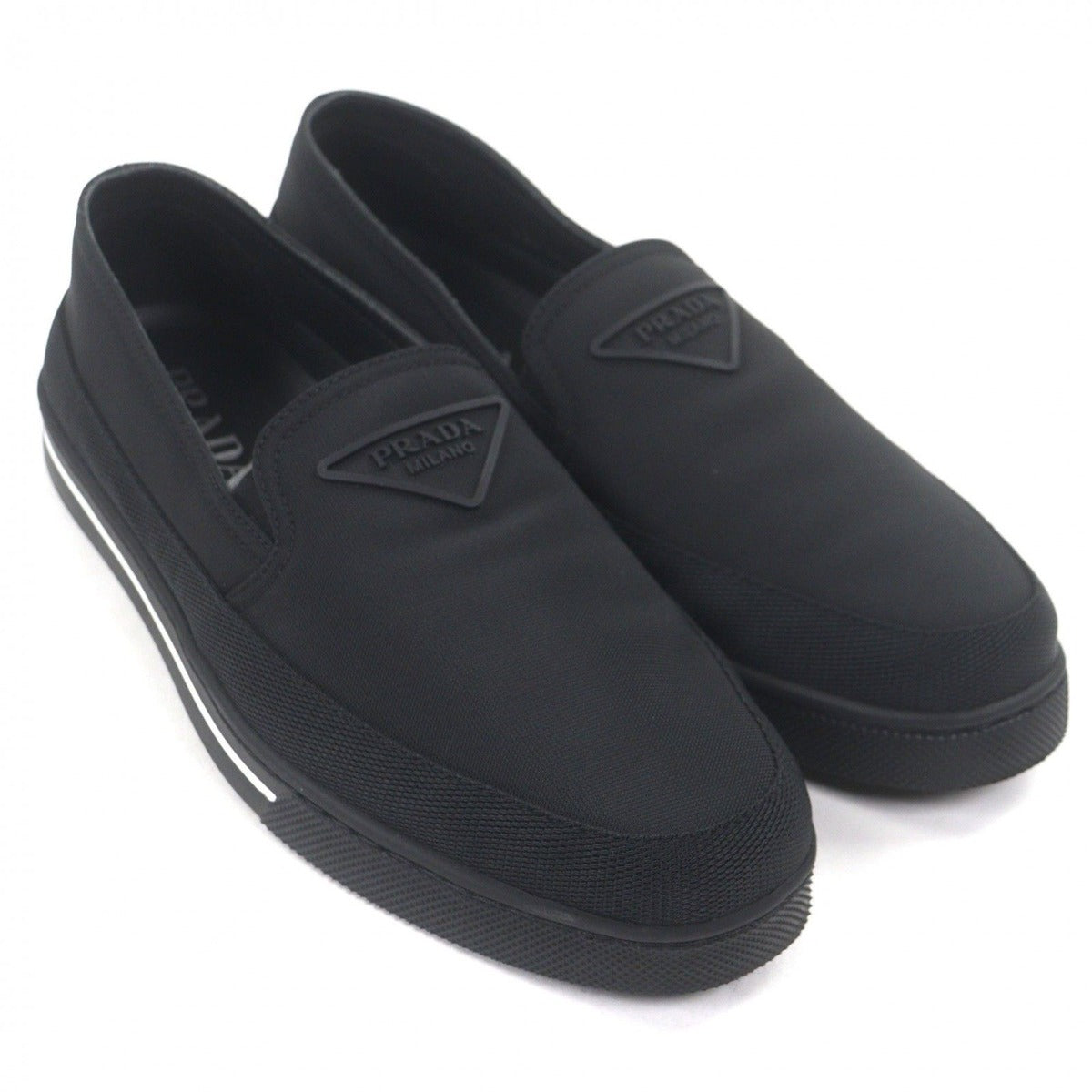 Prada Nylon Triangle Logo Re-Nylon Flat Shoes Slip on Black 6.5 Handbag — view 3
