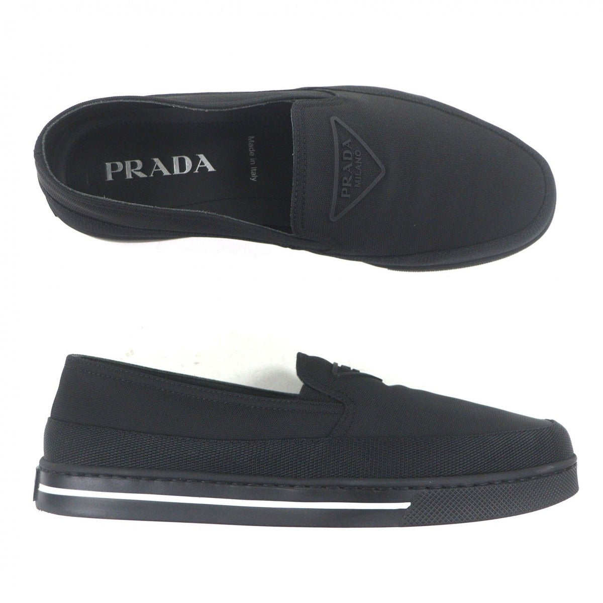 Prada Nylon Triangle Logo Re-Nylon Flat Shoes Slip on Black 6.5 Handbag — view 6