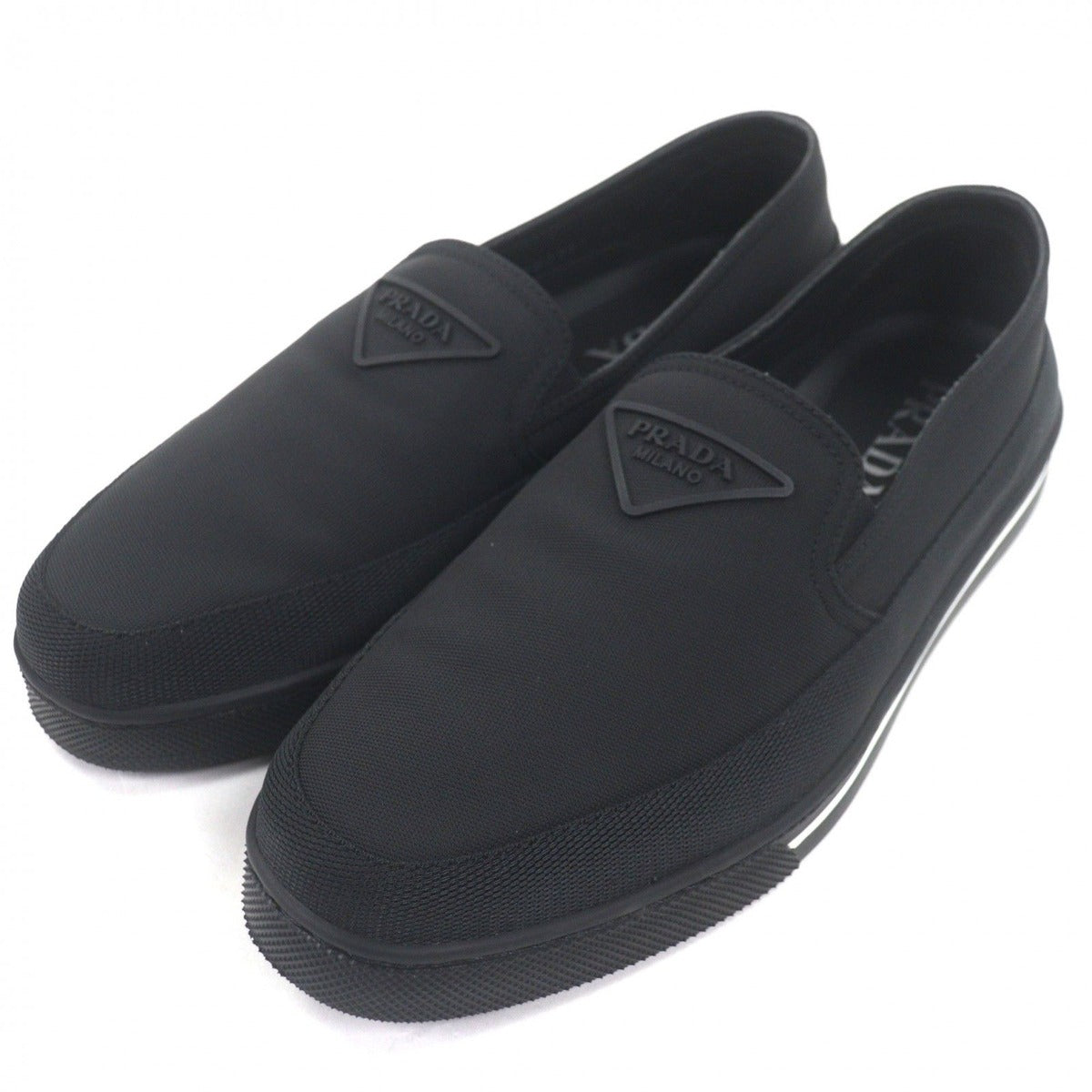 Prada Nylon Triangle Logo Re-Nylon Flat Shoes Slip on Black 6.5 Handbag