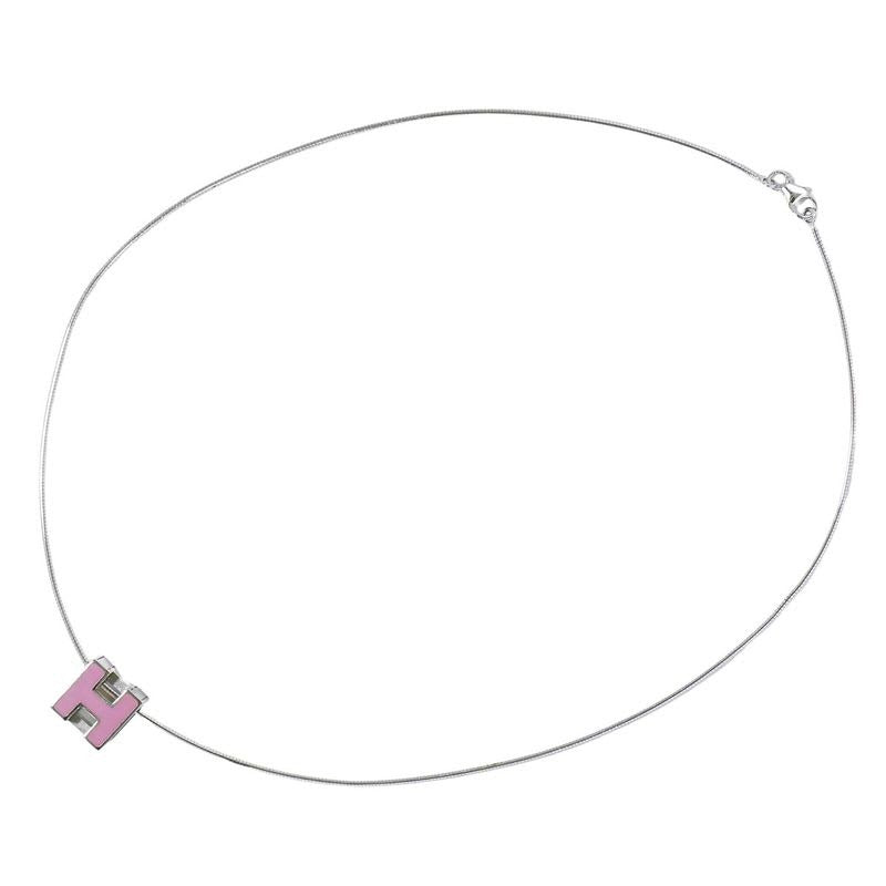 Hermes H Cube Necklace Pendant Metal Silver Hardware Pink Accessories — view 2