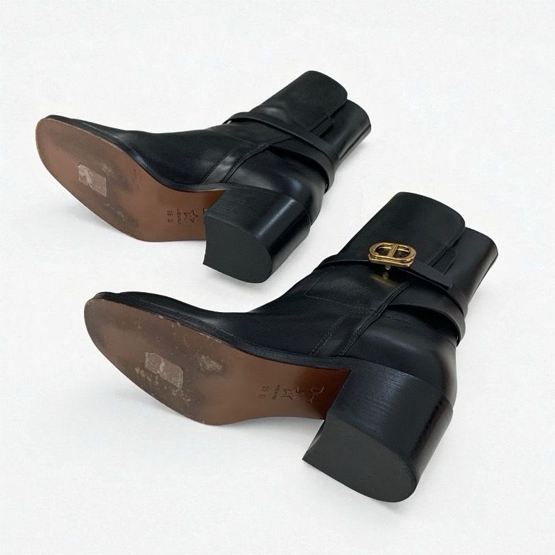 Christian Dior Empreinte Boots Short Shoes Leather Black Gold Belt Logo — view 7