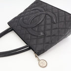 Chanel Medallion Tote Caviar Black Silver Hardware Bag — view 9