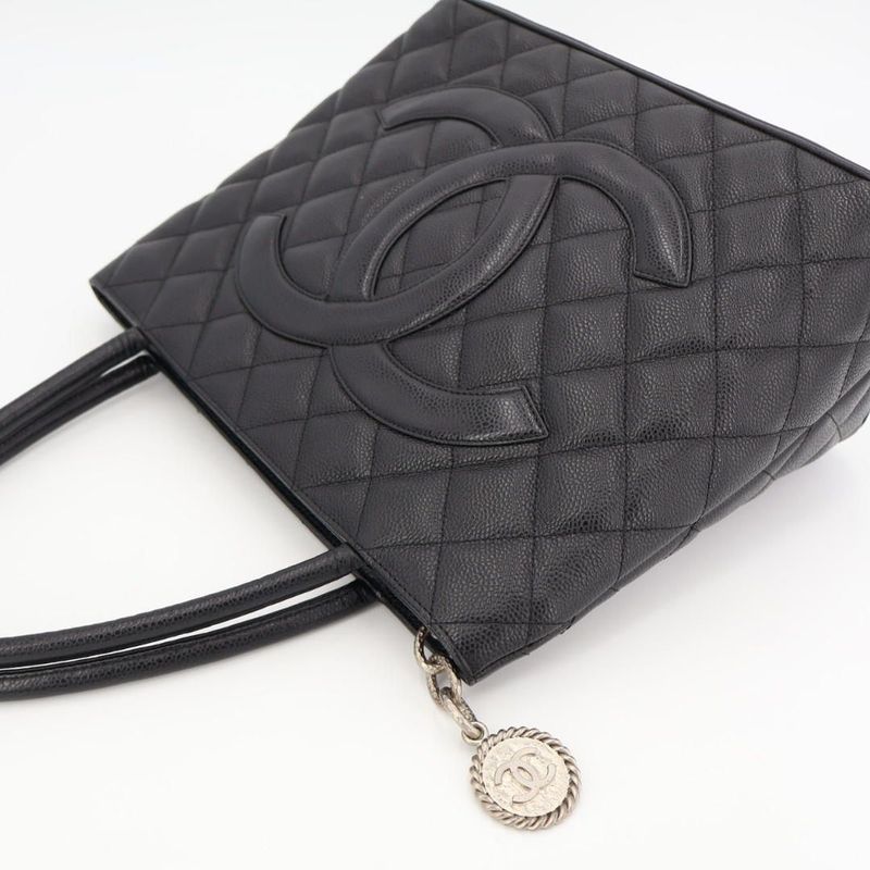 Chanel Medallion Tote Caviar Black Silver Hardware Bag — view 9