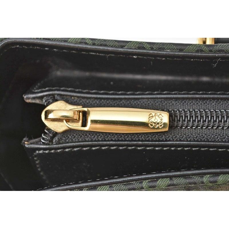 Loewe Handbag Vintage Bag Anagram Metal Handle Green Black — view 8