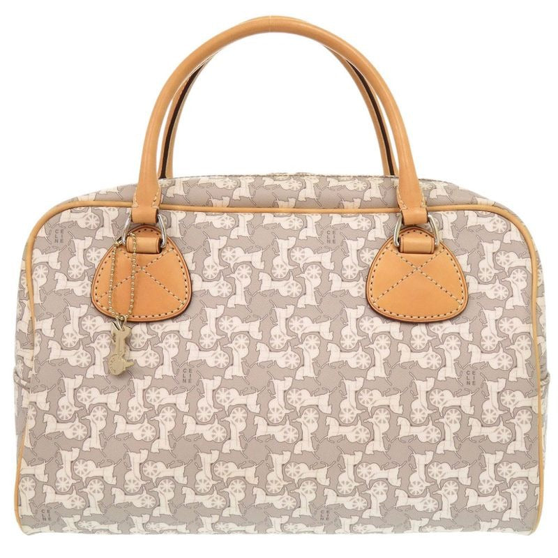 Celine Sulky Carriage Leather Gray White Handbag Boston Bag 1198