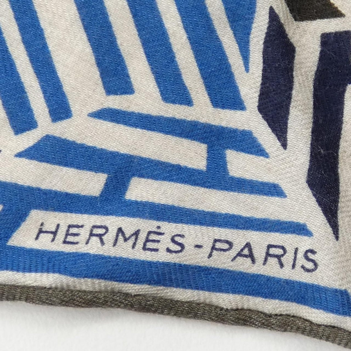 Hermes Shawl Silk Cashmere Beige Blue Brown — view 4