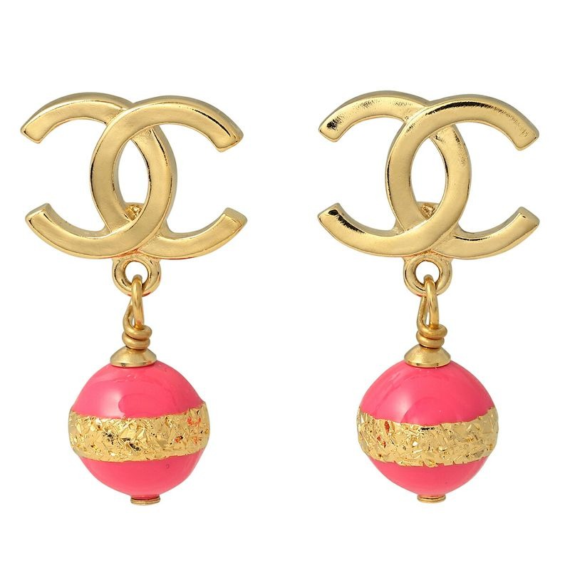 Chanel Stud Earrings Gold Pink — view 2