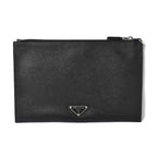 Prada Clutch Bag Travel Pouch Saffiano Patch Patchwork Black Azzurro — view 3