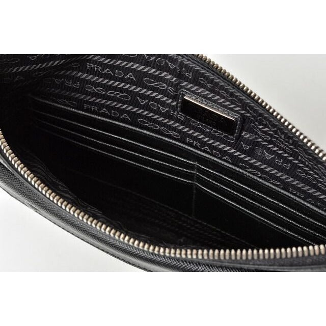 Prada Clutch Bag Travel Pouch Saffiano Patch Patchwork Black Azzurro — view 6