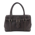 Fendi Selleria Mini Linda Hand Bag Leather Dark Brown Silver