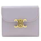 Celine Triomphe Small Flap Wallet Compact Leather Purple Trifold