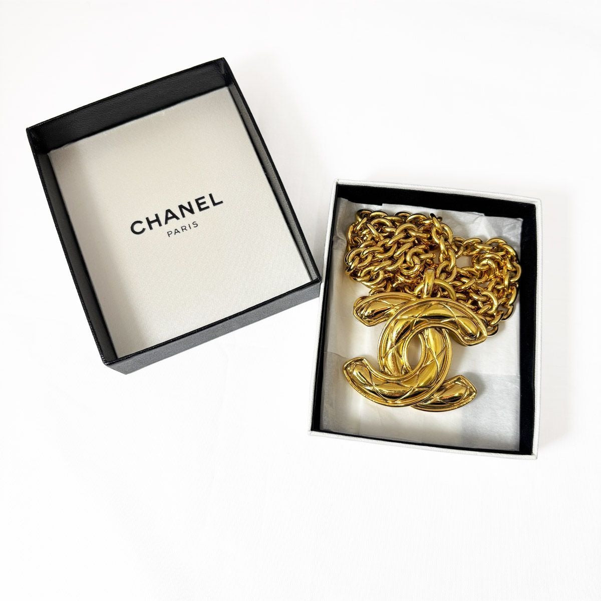 Chanel Necklace CC Logo Chain Quilted Vintage