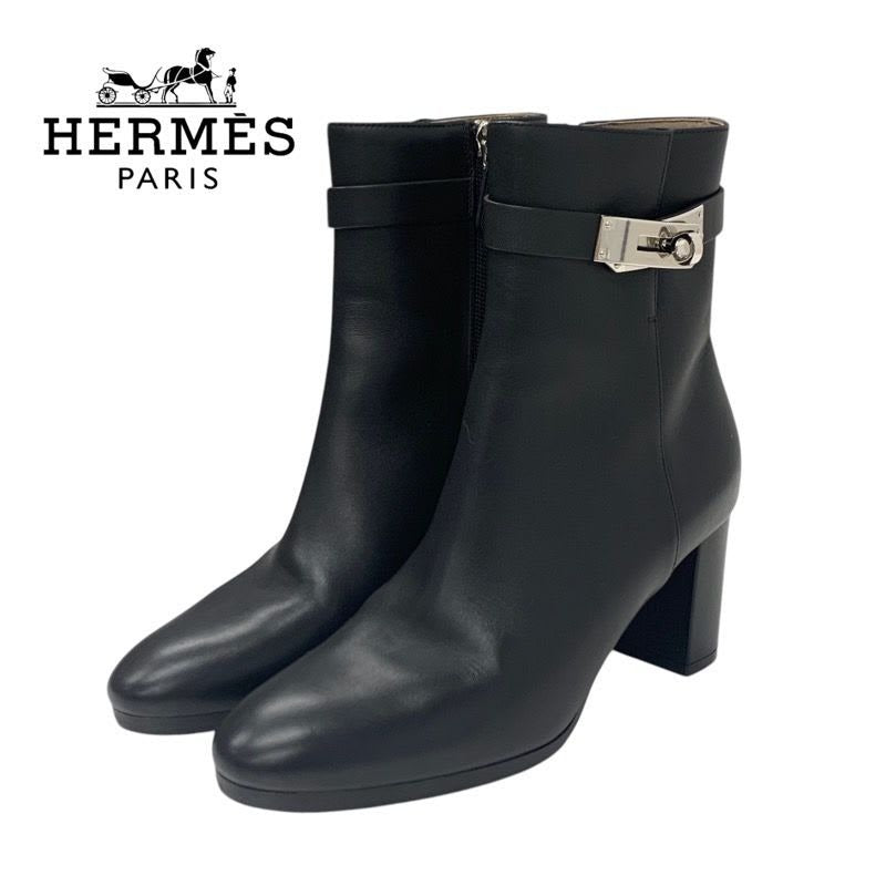 Hermes Saint Germain Boots Short Shoes Leather Black Silver Kelly Hardware