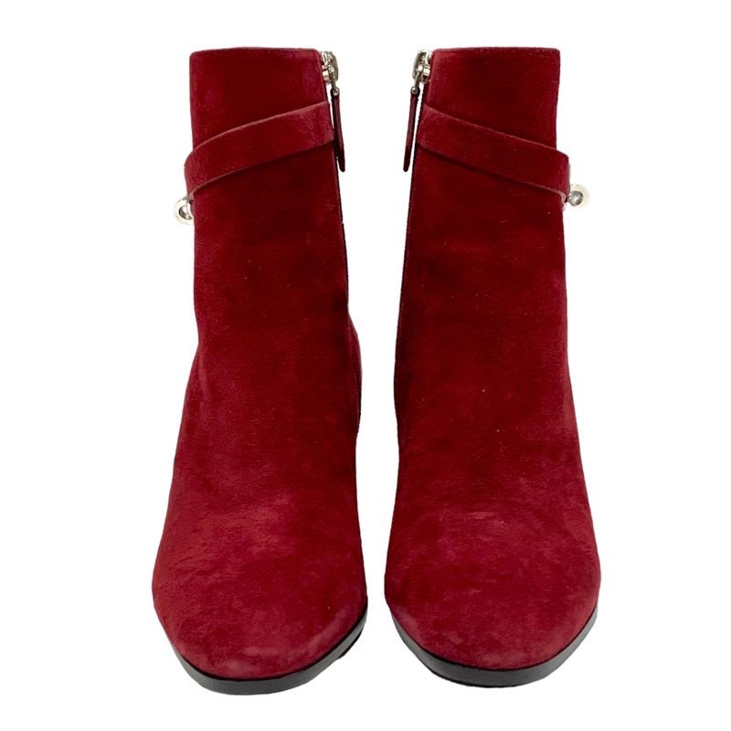 Hermes Saint Germain Boots Short Shoes Kelly Hardware Suede Red Silver — view 2