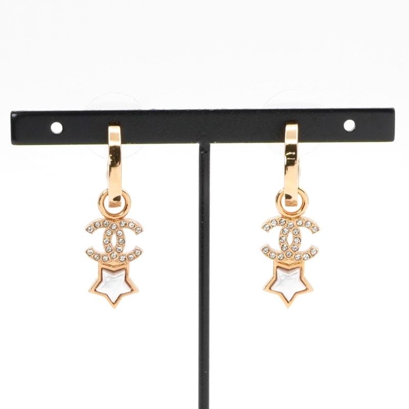 Chanel Earrings Gold Coco Mark Star Hoop Rhinestone — view 7
