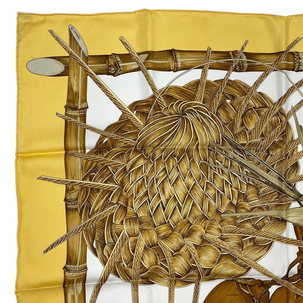 Hermes Carre 90 Jardin Creole Cles Or's Paradise Silk Scarf Yellow — view 3