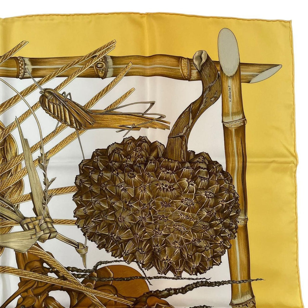 Hermes Carre 90 Jardin Creole Cles Or's Paradise Silk Scarf Yellow — view 4