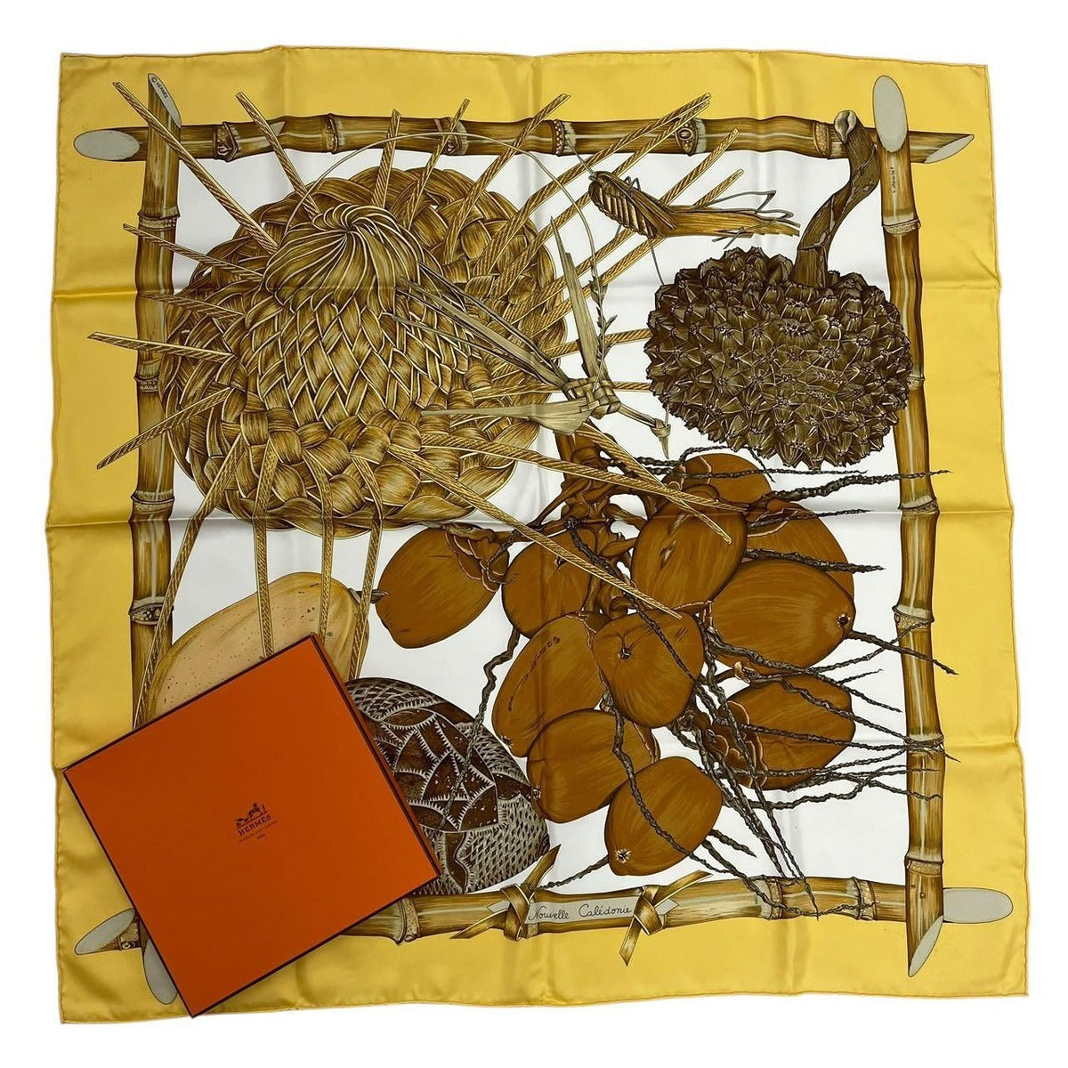 Hermes Carre 90 Jardin Creole Cles Or's Paradise Silk Scarf Yellow