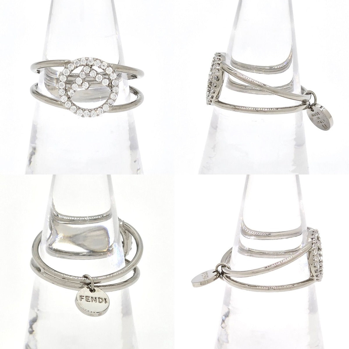 Fendi Is Ring M Crystal Silver Color Metal — view 2