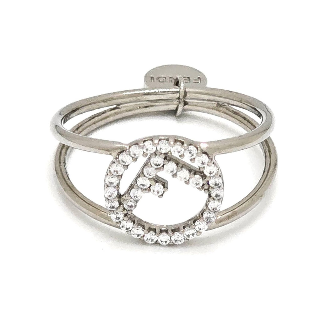 Fendi Is Ring M Crystal Silver Color Metal