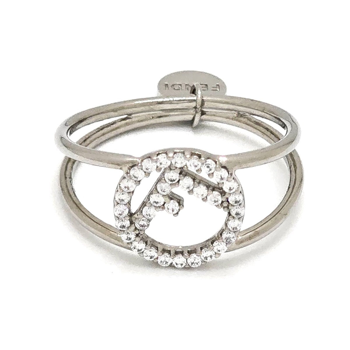 Fendi Is Ring M Crystal Silver Color Metal