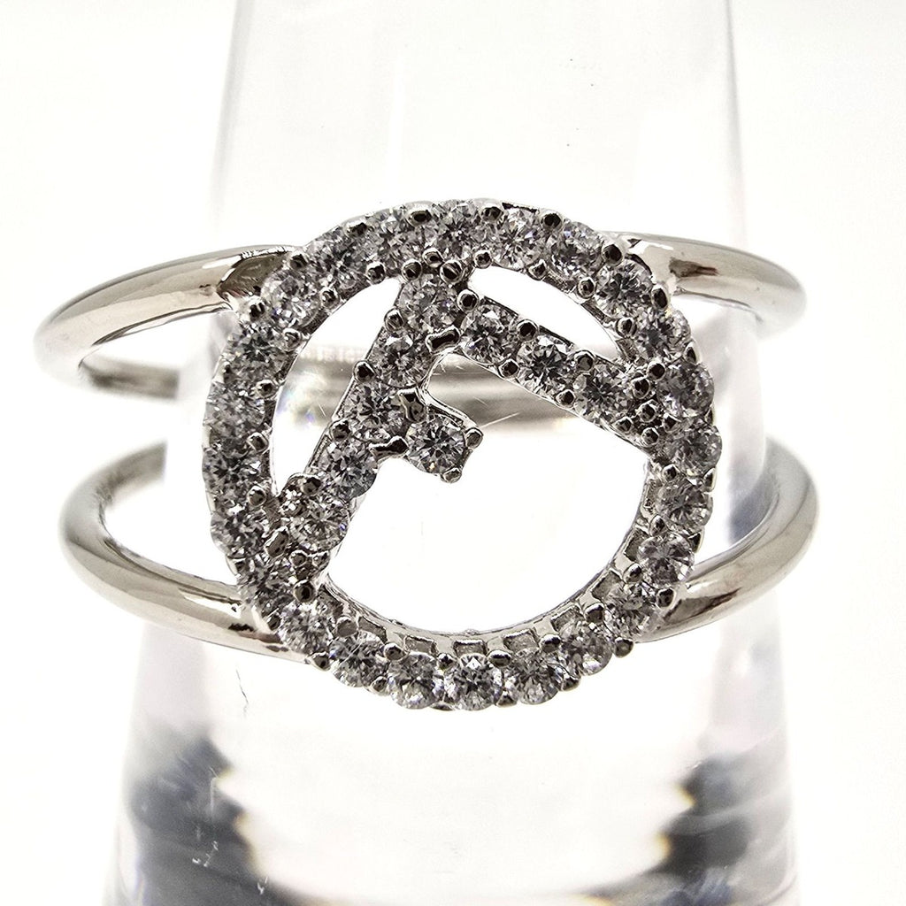 Fendi Is Ring M Crystal Silver Color Metal