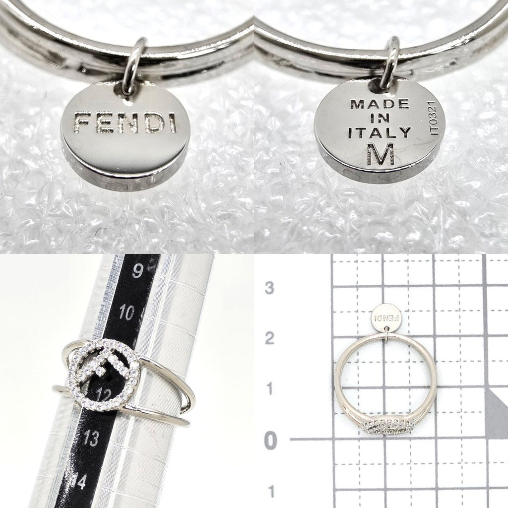 Fendi Is Ring M Crystal Silver Color Metal