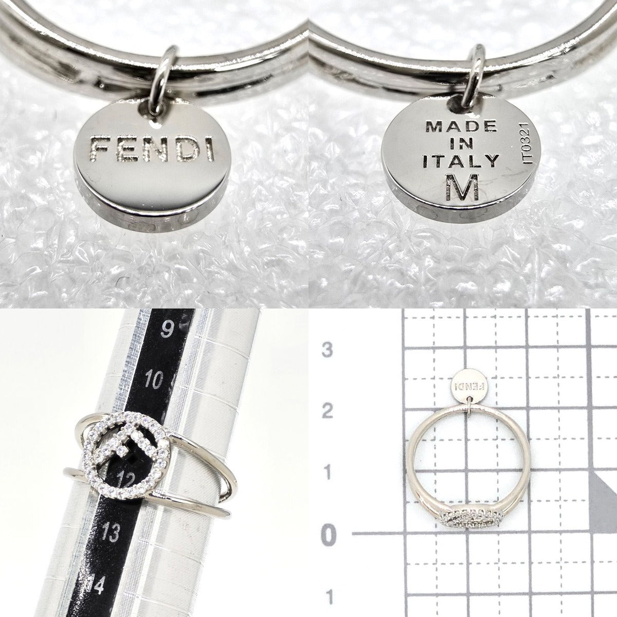 Fendi Is Ring M Crystal Silver Color Metal