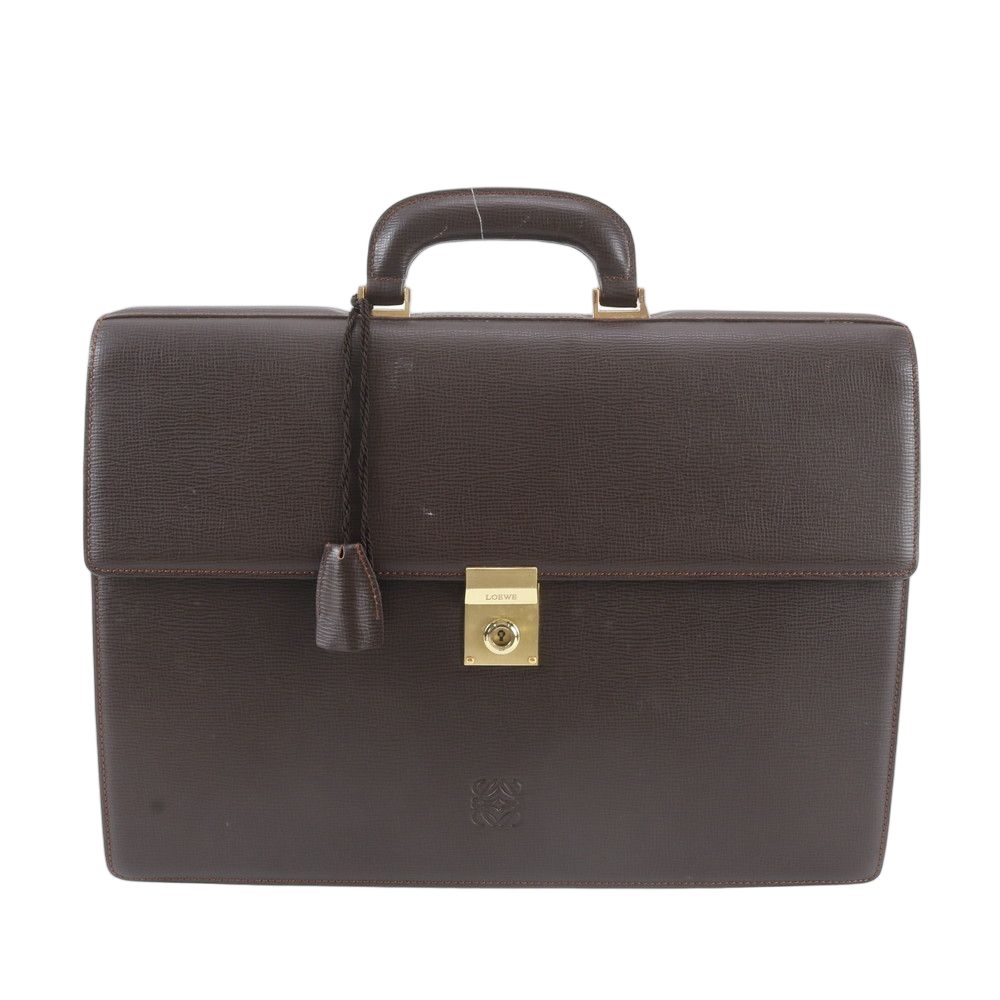 Loewe Anagram Leather Business Document Briefcase Tote Brown