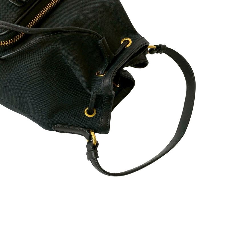 Prada Duet Logo Canvas Leather Drawstring 2-Way Handbag