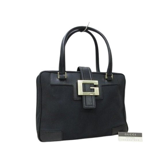 Gucci Handbag G Logo 001-5155 Black Canvas And Leather Gold Hardware
