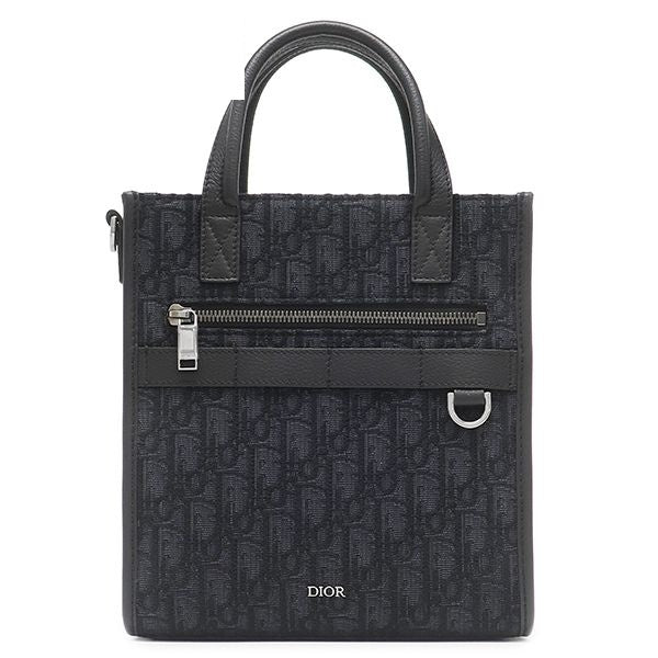 Dior 2-Way Safari North South Tote Bag Canvas Leather Black Silver