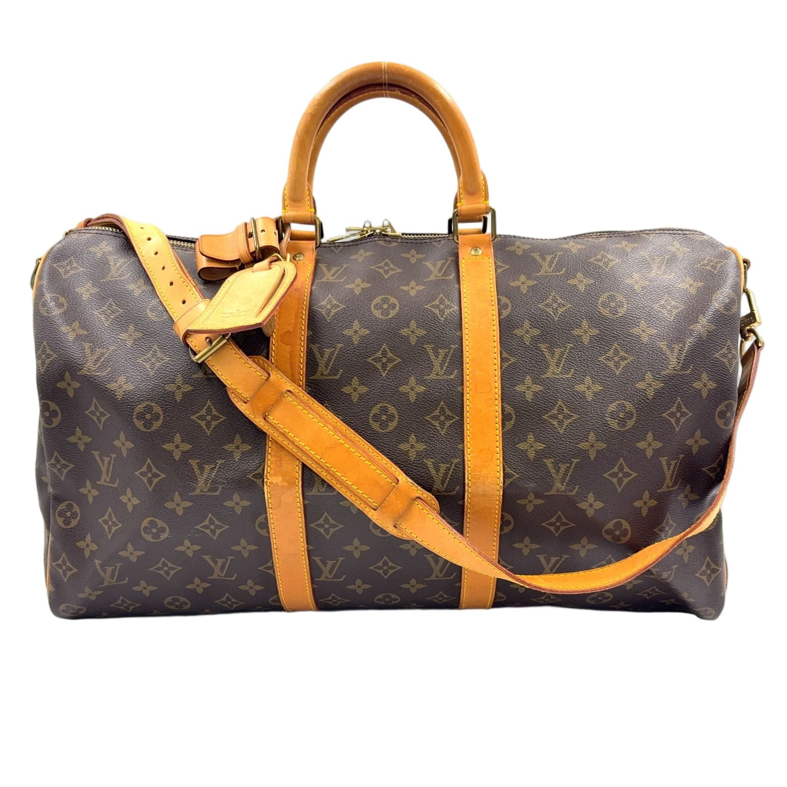 Louis Vuitton Keepall Bandouliere 50 Monogram Leather Brown Boston Bag Gold