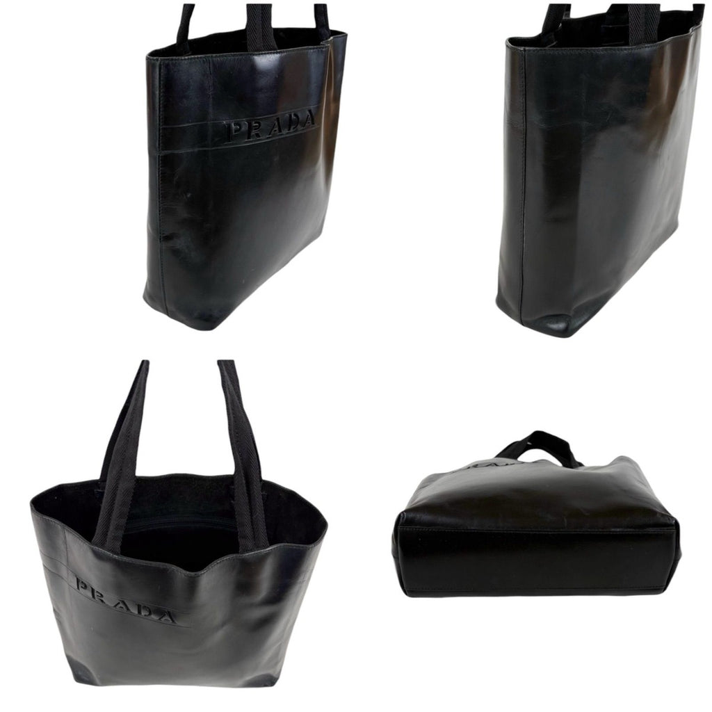 Prada Mini Tote Punching Logo Black Leather Vintage — view 3