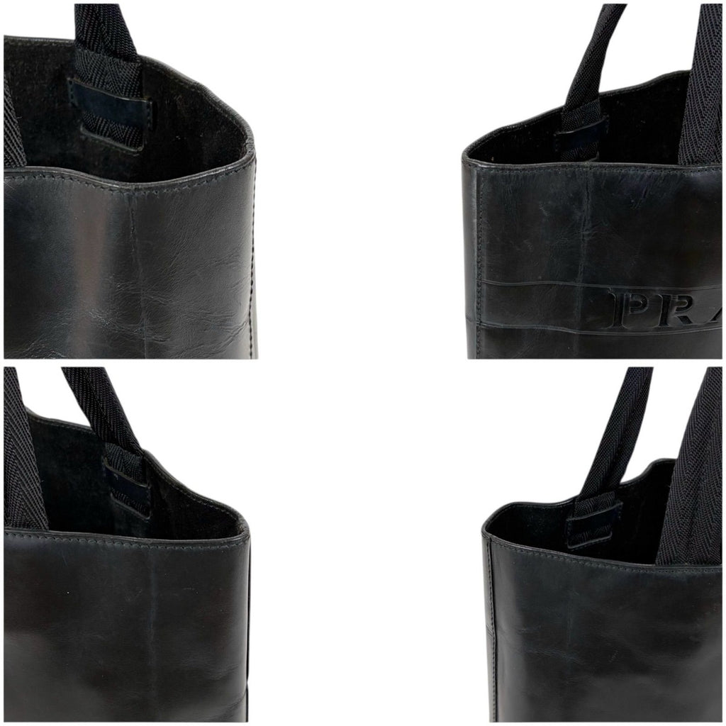 Prada Mini Tote Punching Logo Black Leather Vintage — view 4