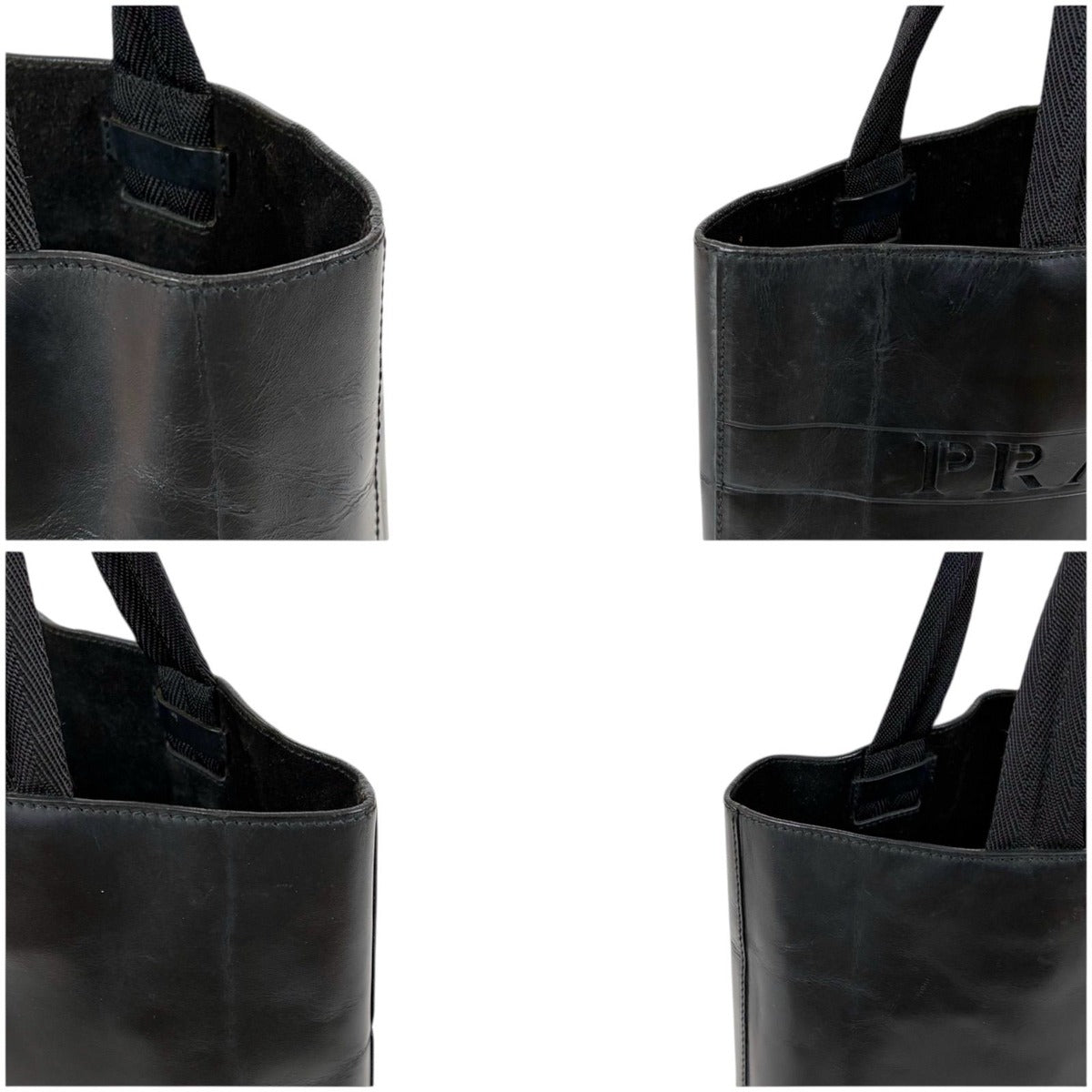 Prada Mini Tote Punching Logo Black Leather Vintage — view 4