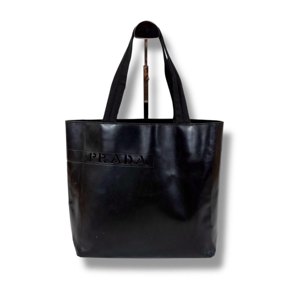 Prada Mini Tote Punching Logo Black Leather Vintage