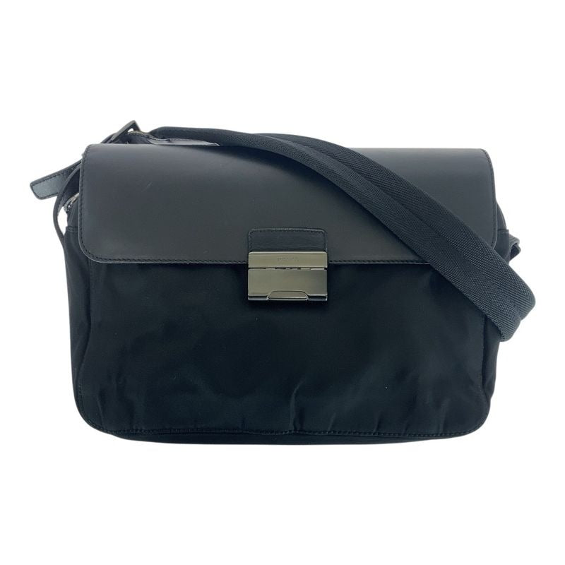 Prada Tessuto Black Gunmetal Hardware Nylon Leather Shoulder Bag Messenger