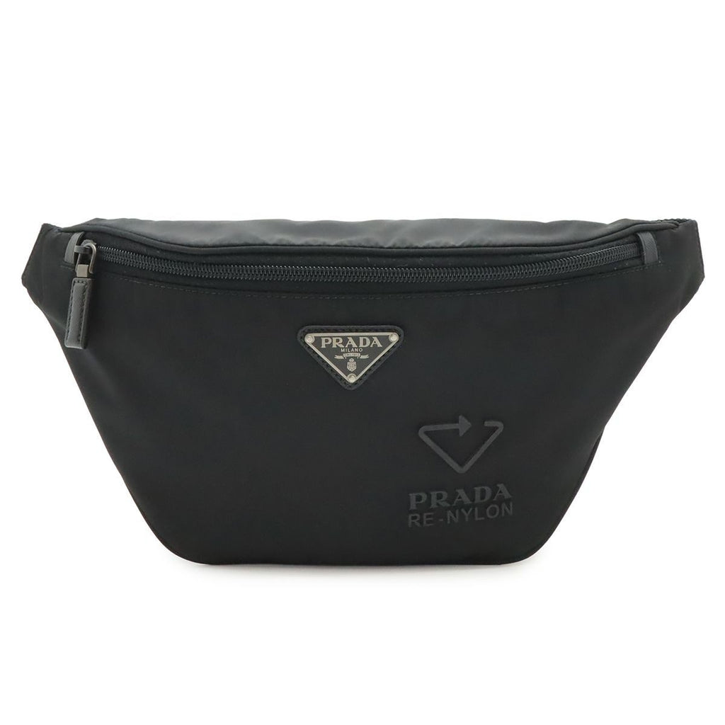 Prada Re-Nylon Logo Triangle Belt Bag Waist Pouch Hip Nylon Nero Black Silver