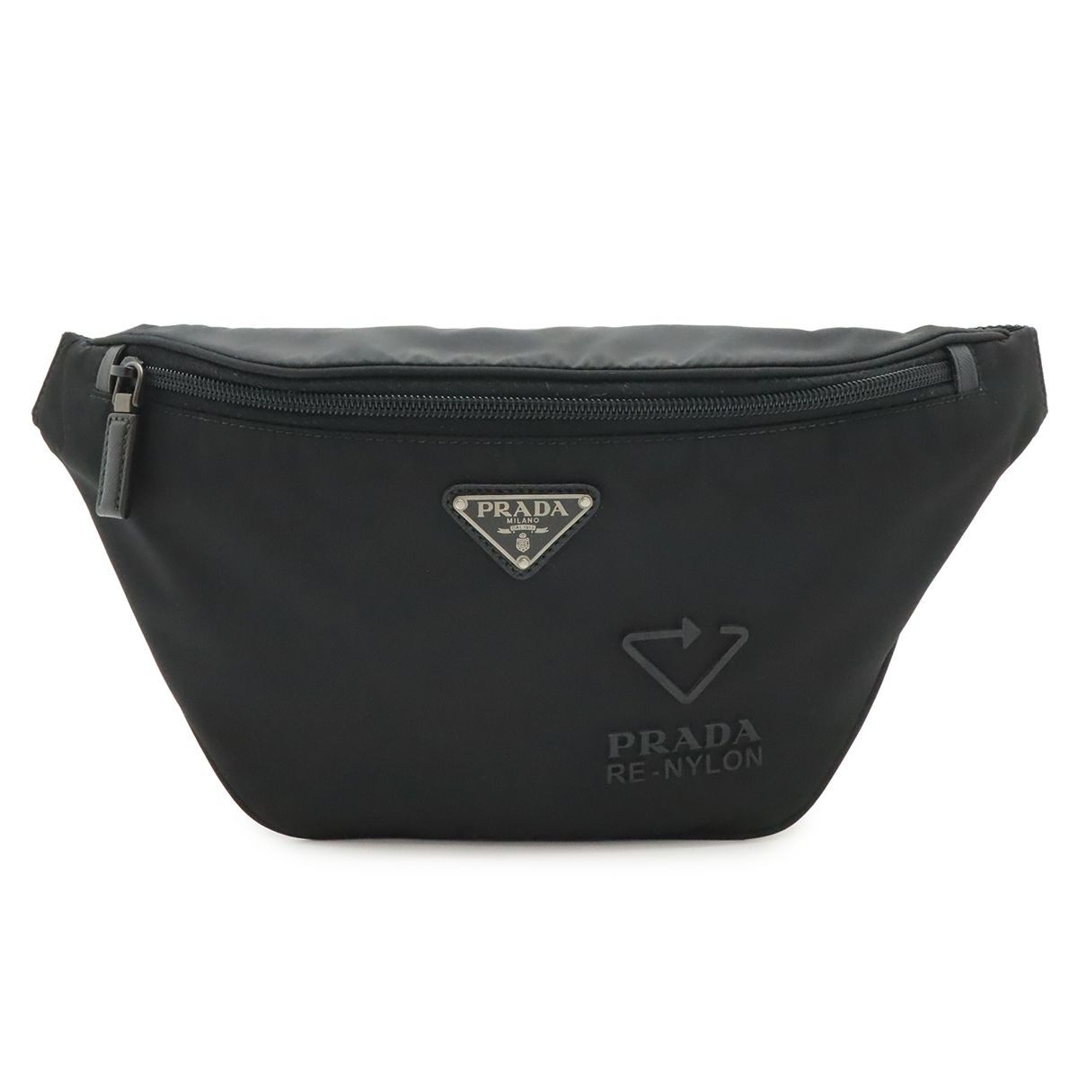 Prada Re-Nylon Logo Triangle Belt Bag Waist Pouch Hip Nylon Nero Black Silver