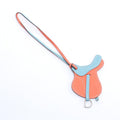 Hermes Charm Paddock Cell Orange Poppy Blue Sun Seal Leather Keychain