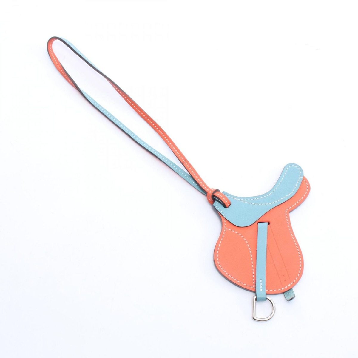 Hermes Charm Paddock Cell Orange Poppy Blue Sun Seal Leather Keychain