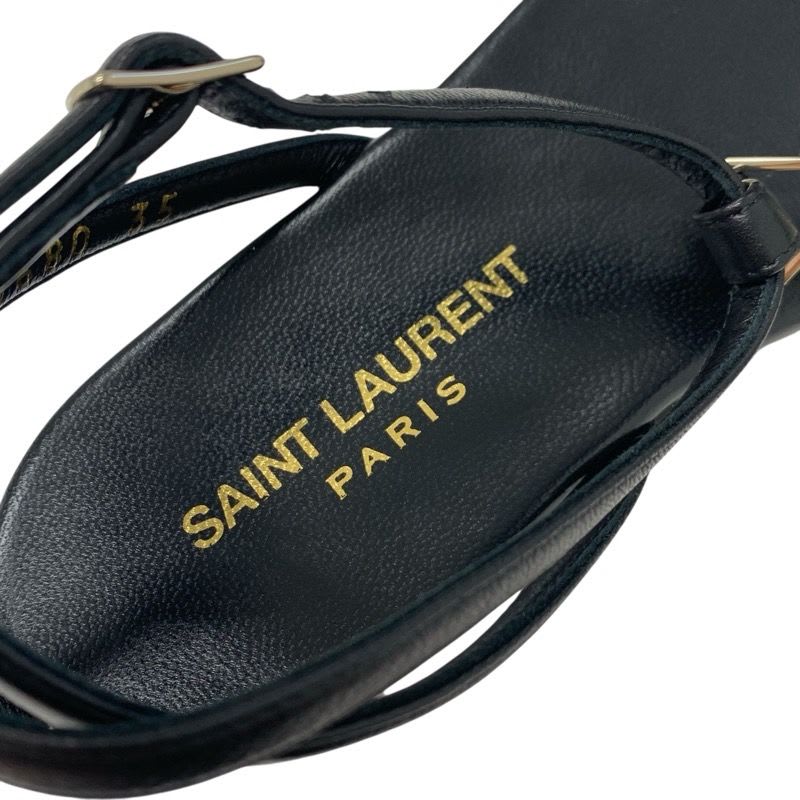 Saint Laurent Cassandra Sandals Shoes Leather Black Gold YSL Hardware Strap — view 7