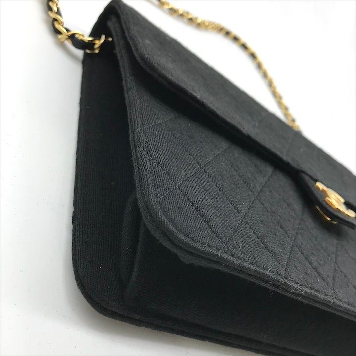 Chanel CC Logo Cotton Jersey Quilted Chain Shoulder Bag Black — view 5