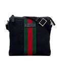 Gucci Shoulder Bag Black Sherry Canvas Leather