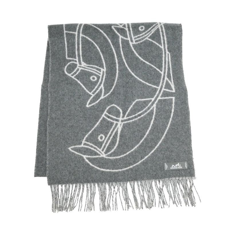 Hermes Muffler Entrelac Equestre Gray 100% Cashmere Fringe Accessori Scarf