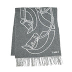 Hermes Muffler Entrelac Equestre Gray 100% Cashmere Fringe Accessori Scarf