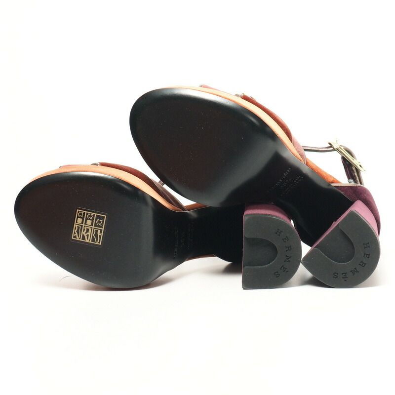 Hermes Sandals Size 35.5 Ankle Strap Shoes Velour Chunky — view 6