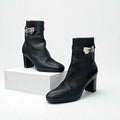 Hermes Saint Germain Boots Short Shoes Leather Black Silver Kelly Hardware